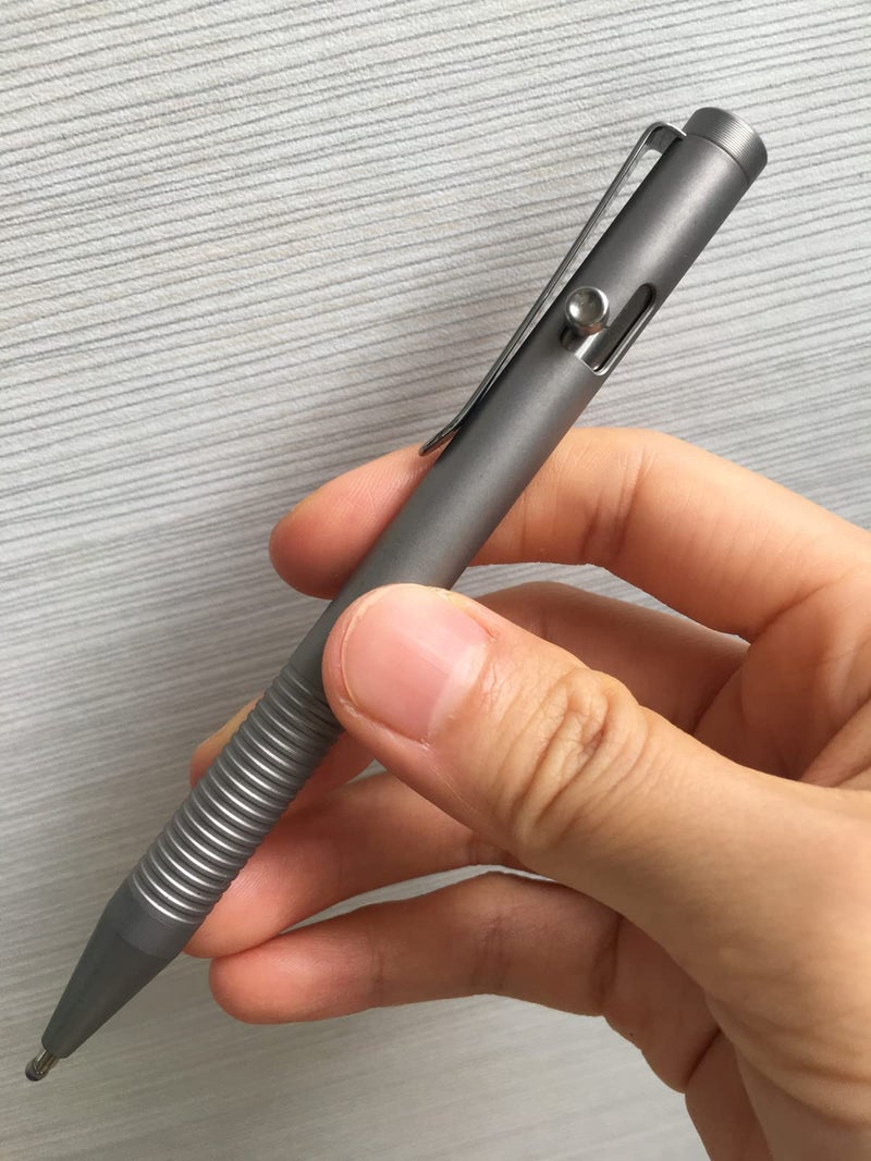 Lary Grey Titanium Alloy Bolt Action Pen Compatible with Parker Refill Stainless Steel Pen Clip EDC Pocket Business Collection Ballpoint Pen with 3 Extra Refills in Gift Box (LA001) - Image 5