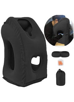 URbazaar Inflatable Travel Pillow, Airplane Neck Pillow Comfortably Supports Head and Chin for Airplanes, Trains, Cars and Office Napping with 3D Eye Mask, Earplugs and Portable Drawstring Bag  - Image 1