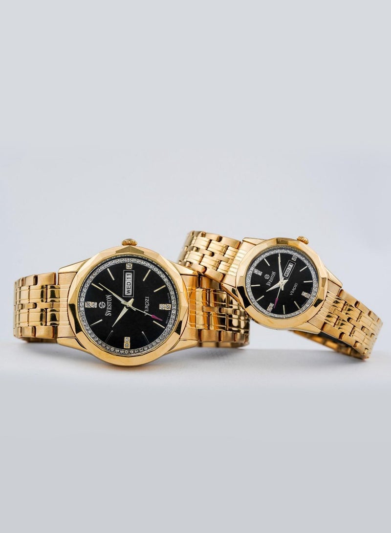 Sveston Verozi Analog Quartz Black Dial Stainless Steel Couple Set Watch SV 7411  - Image 2