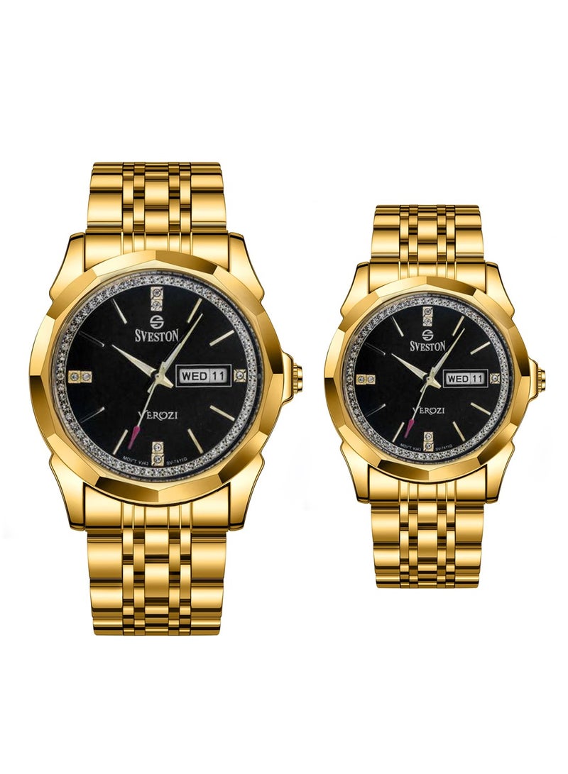 Sveston Verozi Analog Quartz Black Dial Stainless Steel Couple Set Watch SV 7411  - Image 1