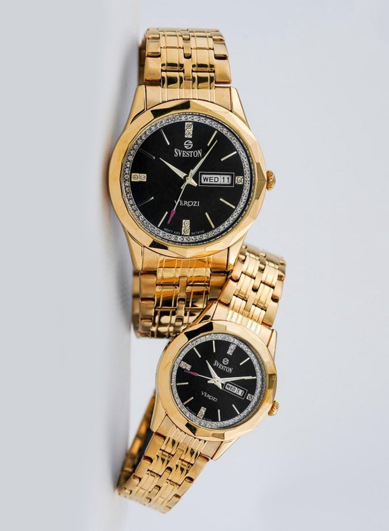 Sveston Verozi Analog Quartz Black Dial Stainless Steel Couple Set Watch SV 7411  - Image 3