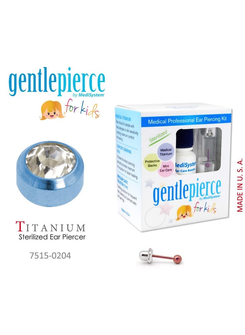 MediSystem Ear Piercing kit at Home Made from Blue Titanium 4mm Crystal Bezel Made in USA  - Image 1