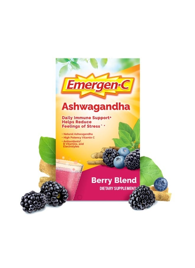 Emergen-C Vitamin C Ashwagandha Drink Mix, Dietary Supplement for Immune Support, Berry Blend - 18 Count  - Image 1