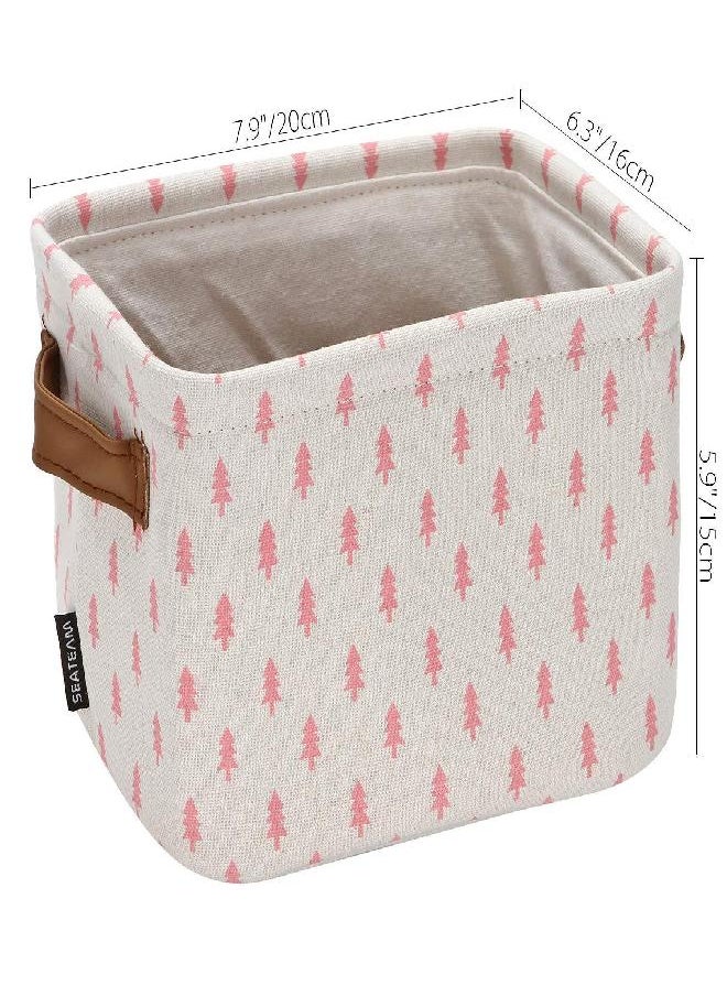 Sea Team Sea Team Collapsible Small Canvas Fabric Storage Basket with Handles, Square Mini Storage Box, Cube, Foldable Shelf Basket, Closet, Desk Organizer for Nursery, Home, Office (Pink, Set of 4)  - Image 2