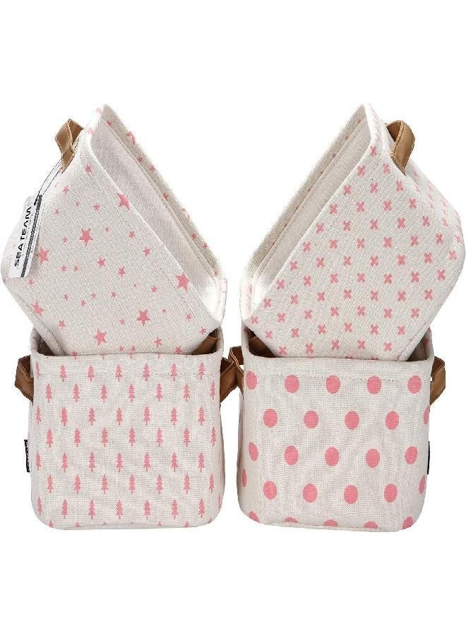 Sea Team Sea Team Collapsible Small Canvas Fabric Storage Basket with Handles, Square Mini Storage Box, Cube, Foldable Shelf Basket, Closet, Desk Organizer for Nursery, Home, Office (Pink, Set of 4)  - Image 3