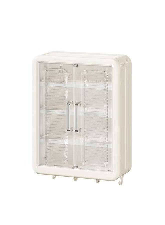 خزانة تخزين بباب مزدوج قابلة للطي مثبتة على الحائط، خزانة تخزين مثبتة على الحائط مع خطافات، مناسبة لتخزين الحمام والمطبخ - Image 2