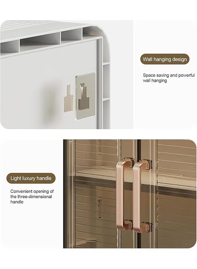 خزانة تخزين بباب مزدوج قابلة للطي مثبتة على الحائط، خزانة تخزين مثبتة على الحائط مع خطافات، مناسبة لتخزين الحمام والمطبخ - Image 3