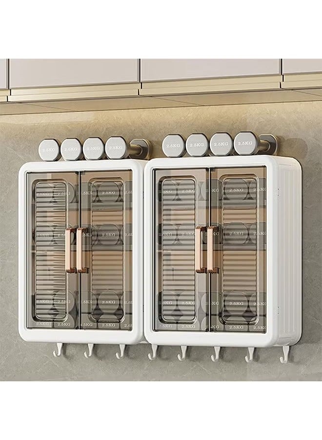 خزانة تخزين بباب مزدوج قابلة للطي مثبتة على الحائط، خزانة تخزين مثبتة على الحائط مع خطافات، مناسبة لتخزين الحمام والمطبخ - Image 4