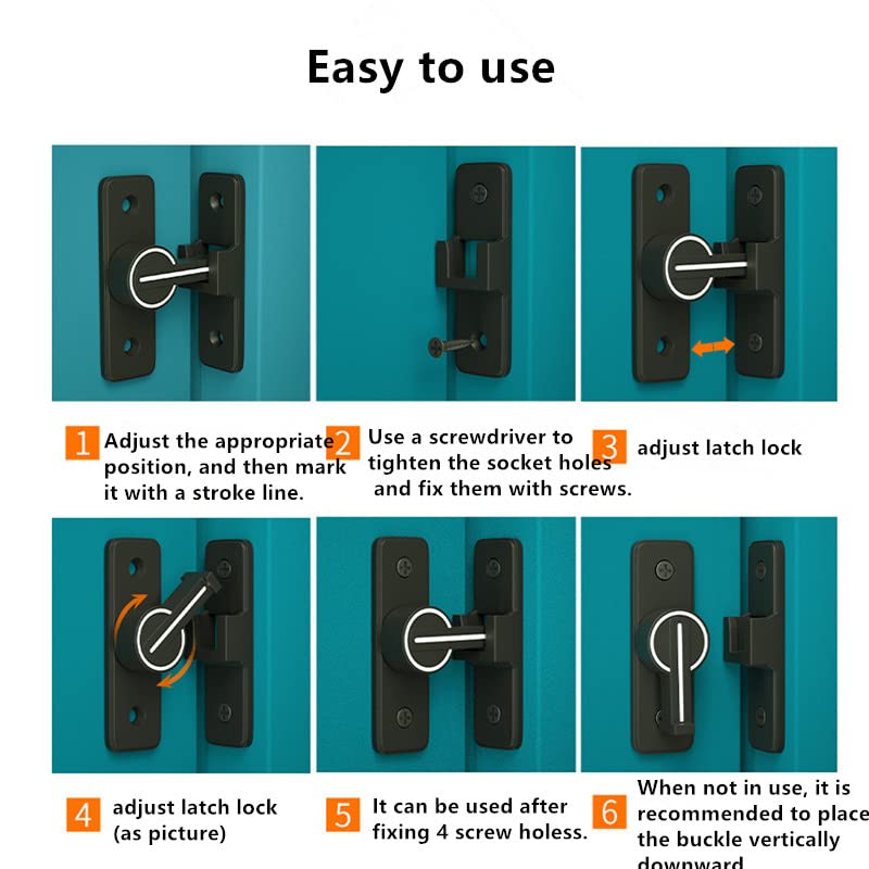 SIGUJAYGE TIYPKE Barn Door Locks and Latches 90 Degree - Luminous Black Anti-Theft Sliding Door Lock Heavy Duty Gate Latch for Wooden Fence Garden Bathroom Outdoor Garage Window - Image 2