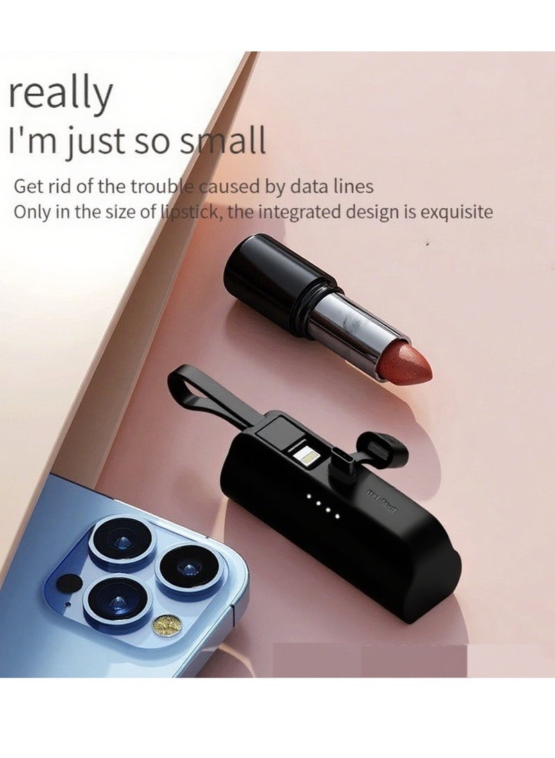 5000 Mah Large Capacity Capsule Power Bank Apple And Typec Cable Dual Plug Comes With Mobile Phone Holder Portable Multi-function Power Bank Black  - Image 2