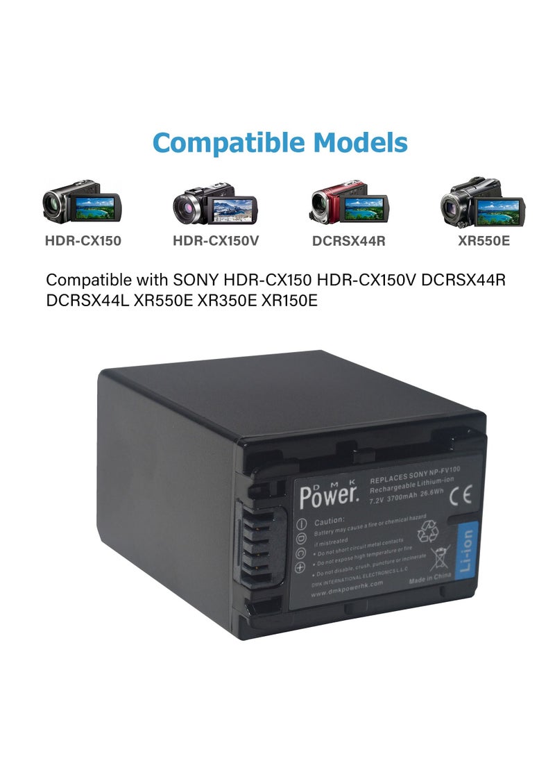 DMK Power - DMK Power NP-FV100 3700mAh battery and TC1000 Battery Charger Compatible with Sony HDR-CX150 HDR-CX150V DCRSX44R DCRSX44L XR550E XR350E XR150E.etc - Image 1