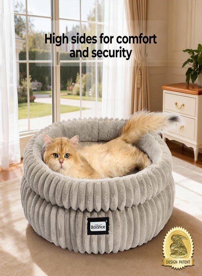 بالنس سرير بالانس للقطط والقطط الصغيرة، أسرة دائرية قابلة للغسل للقطط المنزلية، سرير فائق النعومة من الفرو الصناعي الفاخر للجراء والقطط الصغيرة مع قاعدة مانعة للانزلاق - Image 2