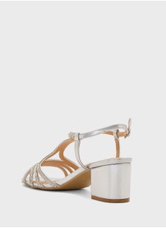 Truffle Diamante Embilleshed Block Heel Sandal  - Image 3