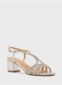 Truffle Diamante Embilleshed Block Heel Sandal  - Image 2