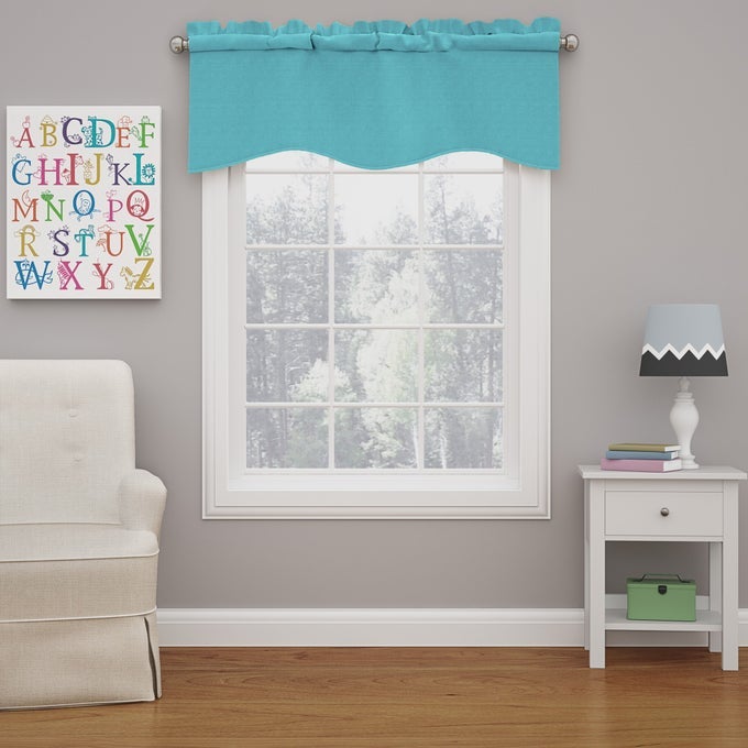 KENDALL MODERN SCALLOPED VALANCE ROD POCKET WINDOW CURTAIN FOR KITCHEN OR BATHROOM 42 X 18 TURQUOISE