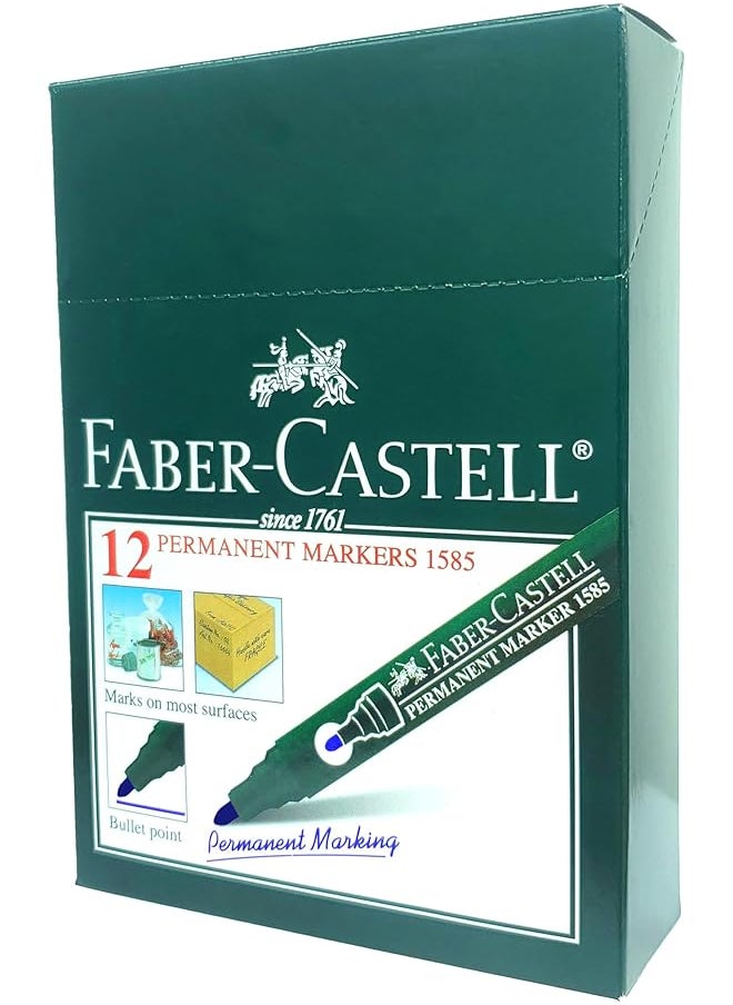 FABER-CASTELL - Round Tip Permanent Marker Pen 12 Pieces Blue - Image 1