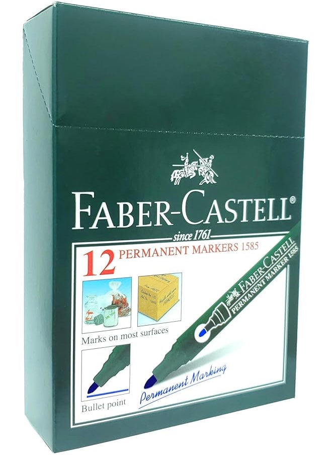 FABER-CASTELL - Round Tip Permanent Marker Pen 12 Pieces Blue - Image 1