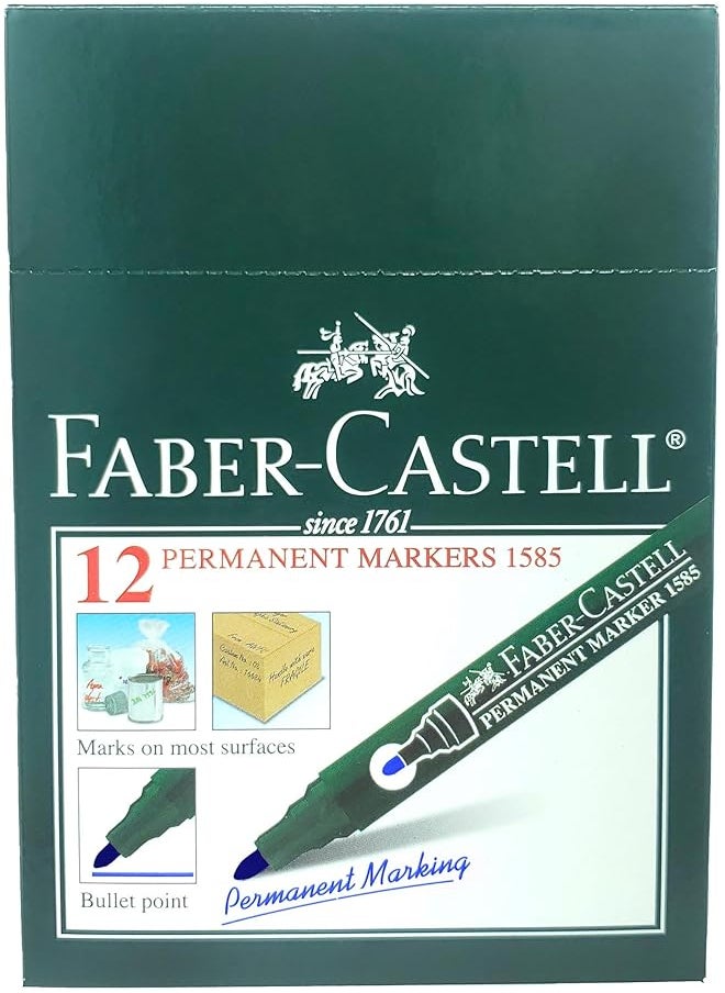 FABER-CASTELL - Round Tip Permanent Marker Pen 12 Pieces Blue - Image 1