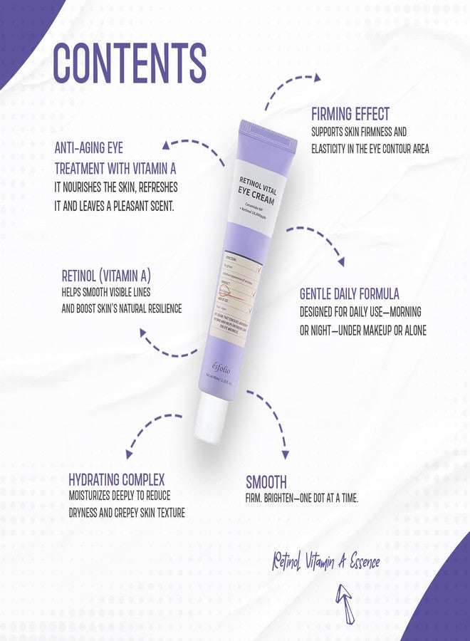 Esfolio Retinol Vitamin A Eye Cream for Deep Wrinkles, Fine Lines - Intensive Anti-Aging, Firming & Revitalizing Under Eye Treatment for Youthful Skin - Korean Beauty Skincare (1.35oz, 40ML) - Image 3