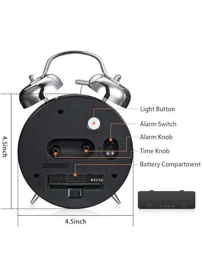 BWSJ - Loud Alarm Clock for Adults with Heavy Sleepers, Retro 4",Llent Without Ticking Quartz with Backlight, Alarm Clock Analog Clock Loud Alarm Clock for Heavy Sleepers - Image 1