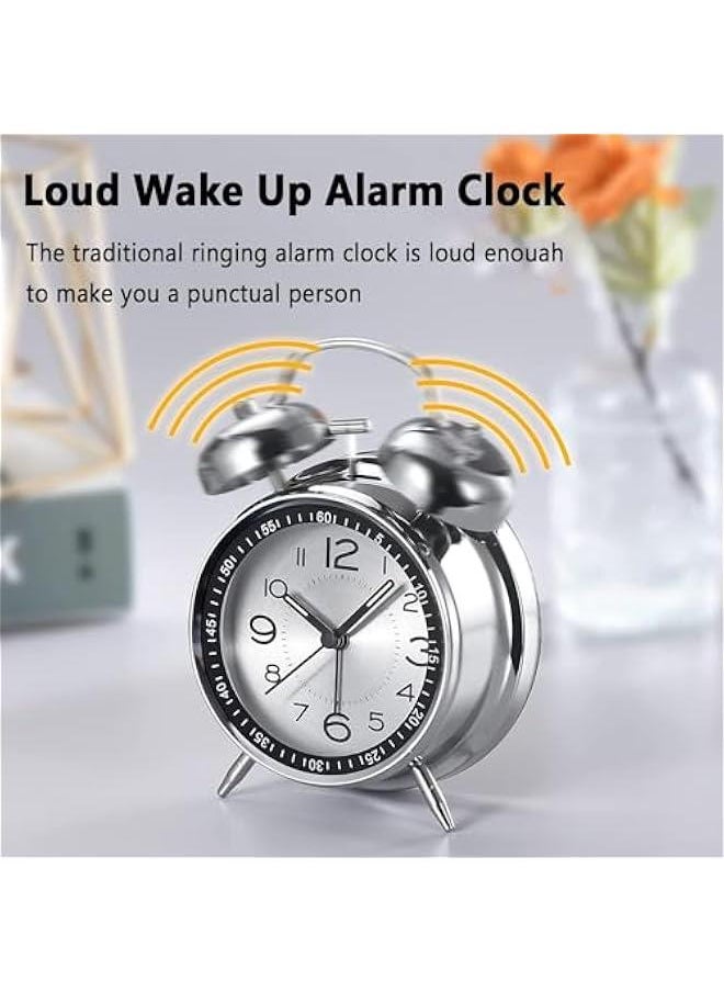 BWSJ - Loud Alarm Clock for Adults with Heavy Sleepers, Retro 4",Llent Without Ticking Quartz with Backlight, Alarm Clock Analog Clock Loud Alarm Clock for Heavy Sleepers - Image 1