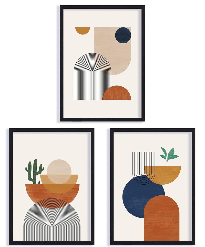 QUOTE - UNQUOTE ART QUOTE UNQUOTE ART Set of 3 Minimal Art Frames Abstract Modern Wall Art Geometric Abstract Paintings Boho Decor 13x17 inches Black Frame - Image 3
