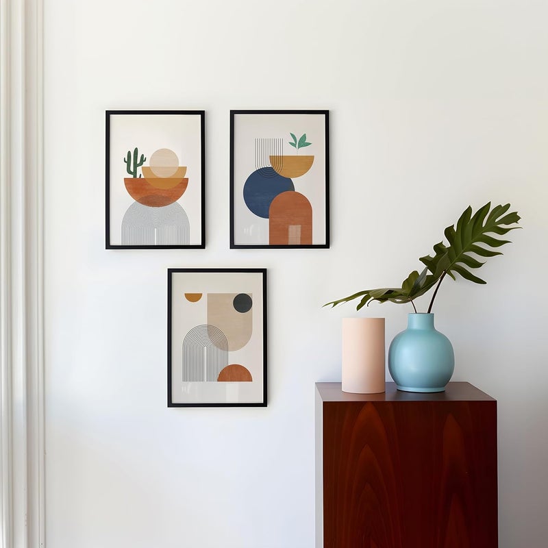 QUOTE - UNQUOTE ART QUOTE UNQUOTE ART Set of 3 Minimal Art Frames Abstract Modern Wall Art Geometric Abstract Paintings Boho Decor 13x17 inches Black Frame - Image 2