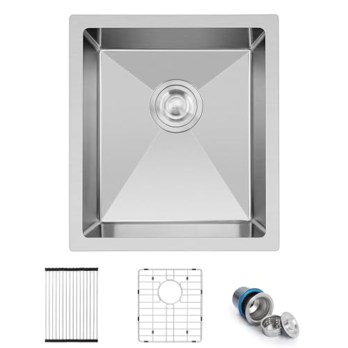 Herogo 15×17 Inch Undermount Stainless Steel Kitchen Sink, 9" Deep Small Single Bowl Drop In Sink with Accessories for Rv Home Wet Bar, Brushed Nickel - Image 1