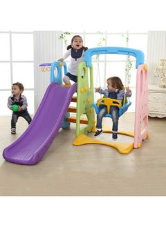 Rainbow Toys RBW TOYS Slide for Kids Toys Set 3 in 1 Outdoor Play Structure Jumbo Slide and Swing with Basket Ball Game  - Image 1
