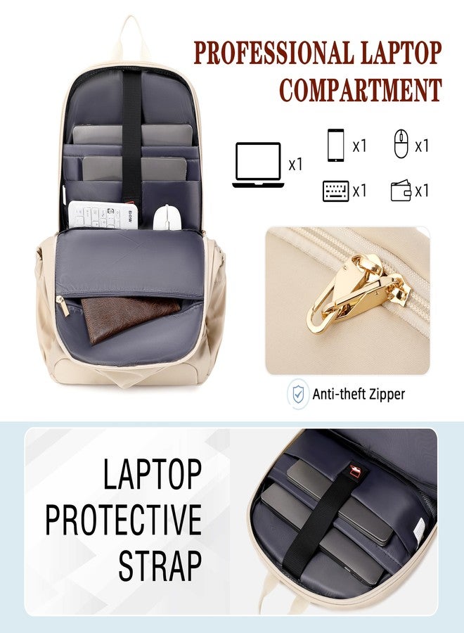 Hidds Travel Laptop Backpack for Women 15.6 Inch Computer Backpacks with USB Charging Hole Anti Theft Carry on Bag College Bookbag Large Back Pack for Work Business Traveling Commuter Daypack-Champagne - Image 3