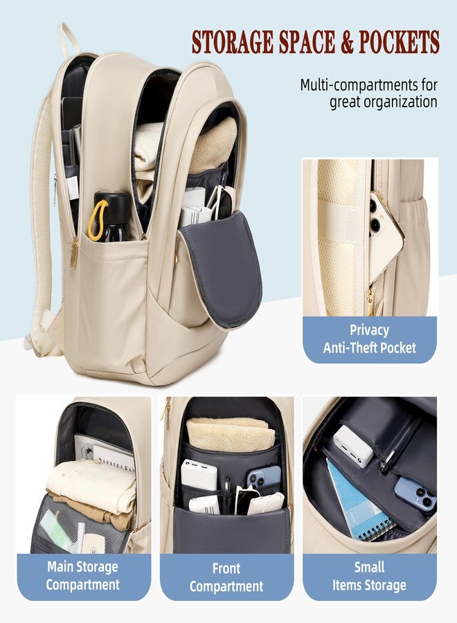 Hidds Travel Laptop Backpack for Women 15.6 Inch Computer Backpacks with USB Charging Hole Anti Theft Carry on Bag College Bookbag Large Back Pack for Work Business Traveling Commuter Daypack-Champagne - Image 4