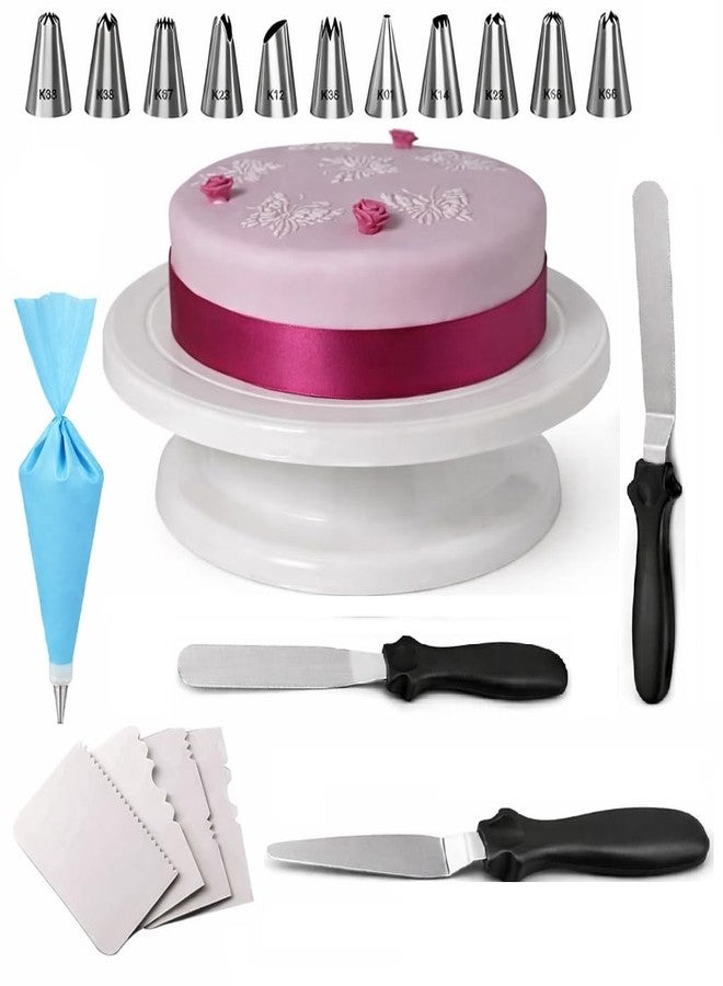 BlizzCart Cake Decorating Kit with 360-Degree Rotating Turntable, 12 Piece Piping Nozzles, 3 Stainless Steel Icing Spatulas, 4 Scrapers, 28cm Turntable Stand - Image 1