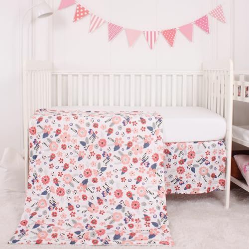 CaSaJa Baby 3-Piece Crib Bedding Set for Boys Girls, Including Soft Quilted Comforter(Blanket), Fitted Crib Sheet and Skirt, Soft Nursery Bedding Set Made of Silky Comfy Materials, Petals Flying - Image 2