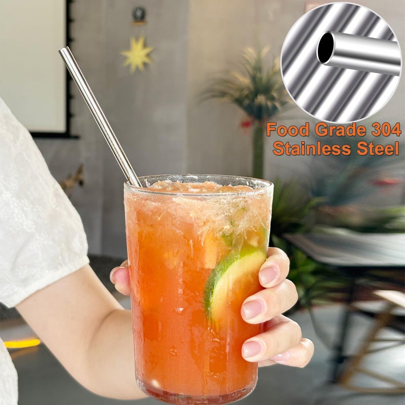 morneve Stainless Steel Straws Metal Reusable Drinking Straw for Juice Iced Coffee Cold Beverage Water Highball Glasses 20oz Tumblers Mugs Cups, 0.24" 6mm Wide 215mm Long, Set of 8 with Brush, Silver - Image 4