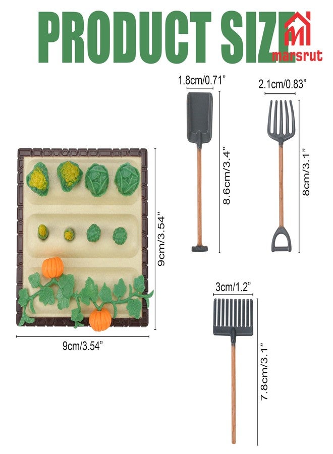 Marsrut Miniature Vegetable Garden Figurines for Dollhouse Decoration 1/12 Scale - 2 Field Scenes Set & 1 Mini Farm Tool Kit with Shovel Rake, Vegetables Fruit Farmhouse Accessories, Micro Landscape Decor - Image 2