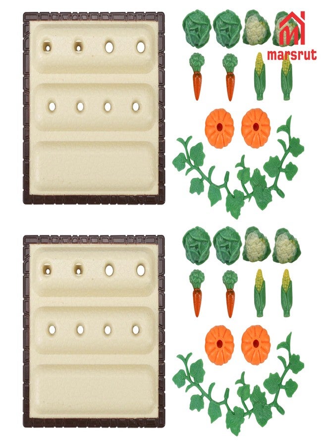 Marsrut Miniature Vegetable Garden Figurines for Dollhouse Decoration 1/12 Scale - 2 Field Scenes Set & 1 Mini Farm Tool Kit with Shovel Rake, Vegetables Fruit Farmhouse Accessories, Micro Landscape Decor - Image 4