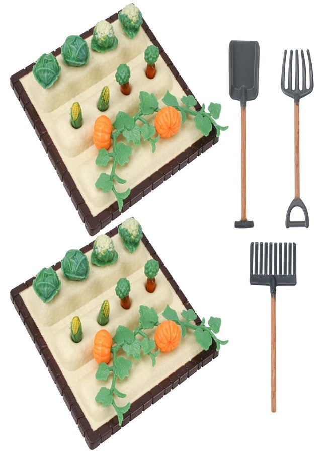 Marsrut Miniature Vegetable Garden Figurines for Dollhouse Decoration 1/12 Scale - 2 Field Scenes Set & 1 Mini Farm Tool Kit with Shovel Rake, Vegetables Fruit Farmhouse Accessories, Micro Landscape Decor - Image 1