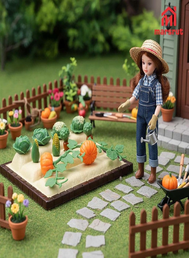Marsrut Miniature Vegetable Garden Figurines for Dollhouse Decoration 1/12 Scale - 2 Field Scenes Set & 1 Mini Farm Tool Kit with Shovel Rake, Vegetables Fruit Farmhouse Accessories, Micro Landscape Decor - Image 5