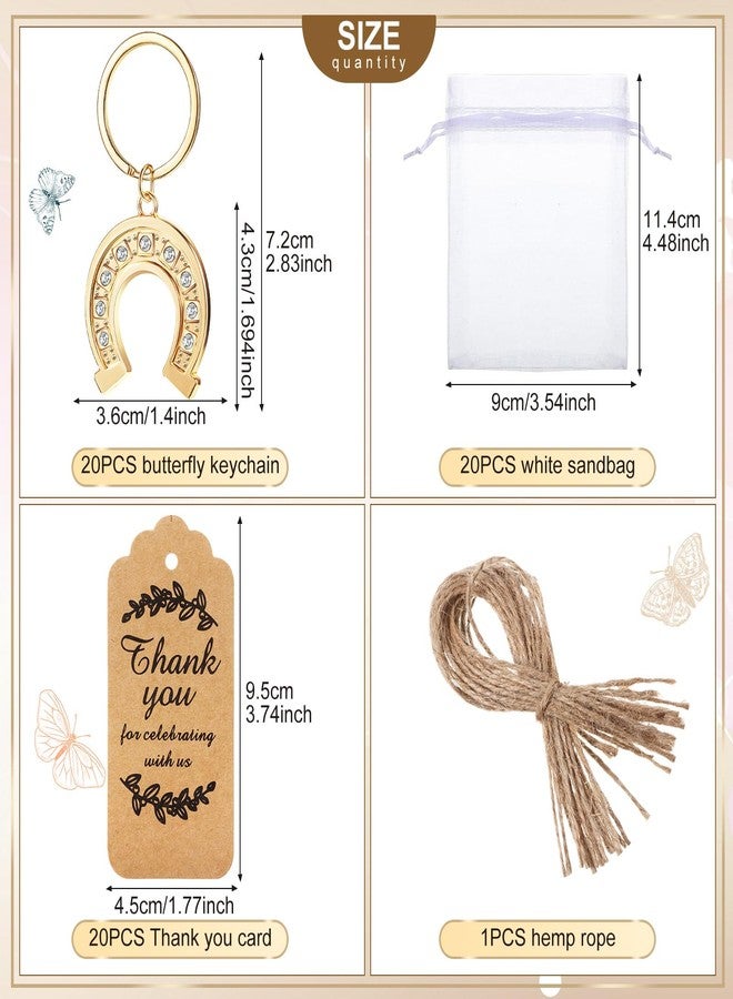 Ecation 20 Set Horseshoe Keychain Party Favor Horseshoe Thank You Keyring Gift Horse Shoe Charm Accessories Souvenir Tag Organza Bag for Guest Baptism Baby Shower Wedding Thanksgiving(Golden) - Image 3