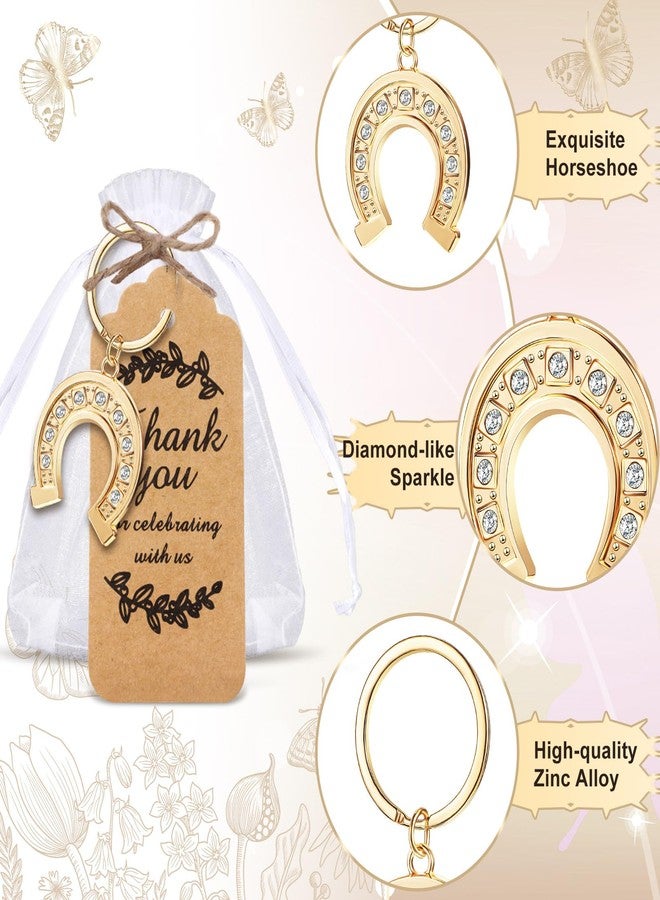 Ecation 20 Set Horseshoe Keychain Party Favor Horseshoe Thank You Keyring Gift Horse Shoe Charm Accessories Souvenir Tag Organza Bag for Guest Baptism Baby Shower Wedding Thanksgiving(Golden) - Image 2