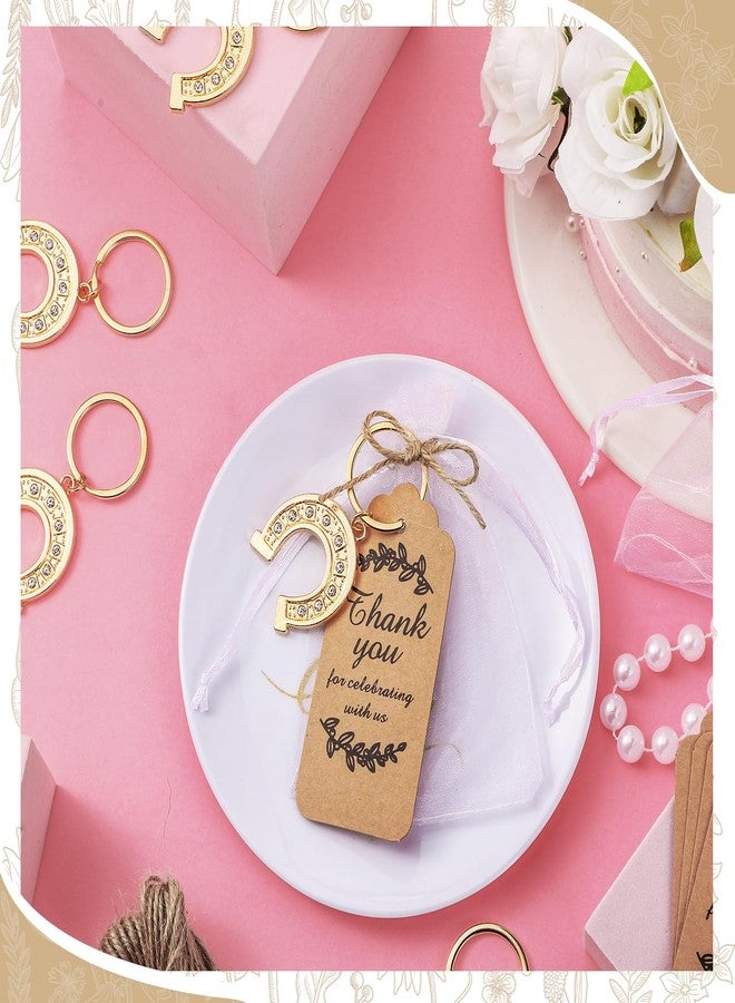 Ecation 20 Set Horseshoe Keychain Party Favor Horseshoe Thank You Keyring Gift Horse Shoe Charm Accessories Souvenir Tag Organza Bag for Guest Baptism Baby Shower Wedding Thanksgiving(Golden) - Image 4