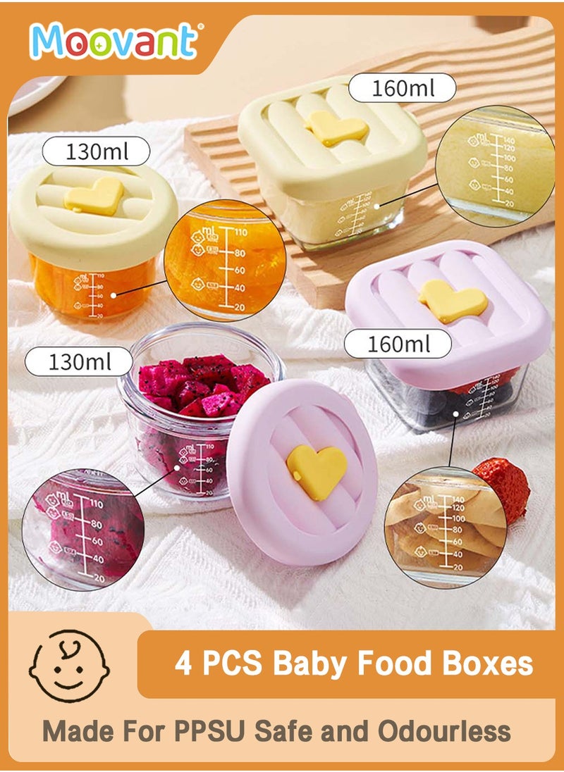 Moovant 4 PCS Glass Baby Food Storage Containers, Leak-Proof Sealed Baby Food Boxes with Capacity Markings, Steamable and Freezable Glass Food Containers, Yellow & Purple  - Image 1