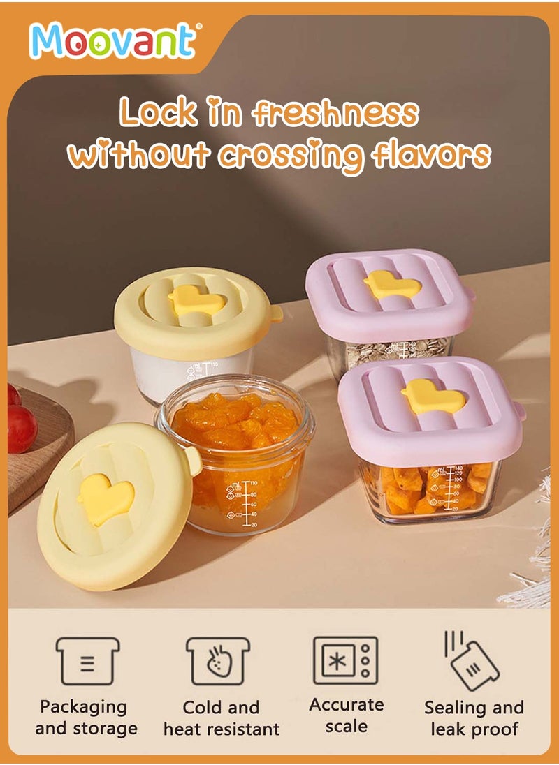 Moovant 4 PCS Glass Baby Food Storage Containers, Leak-Proof Sealed Baby Food Boxes with Capacity Markings, Steamable and Freezable Glass Food Containers, Yellow & Purple  - Image 3