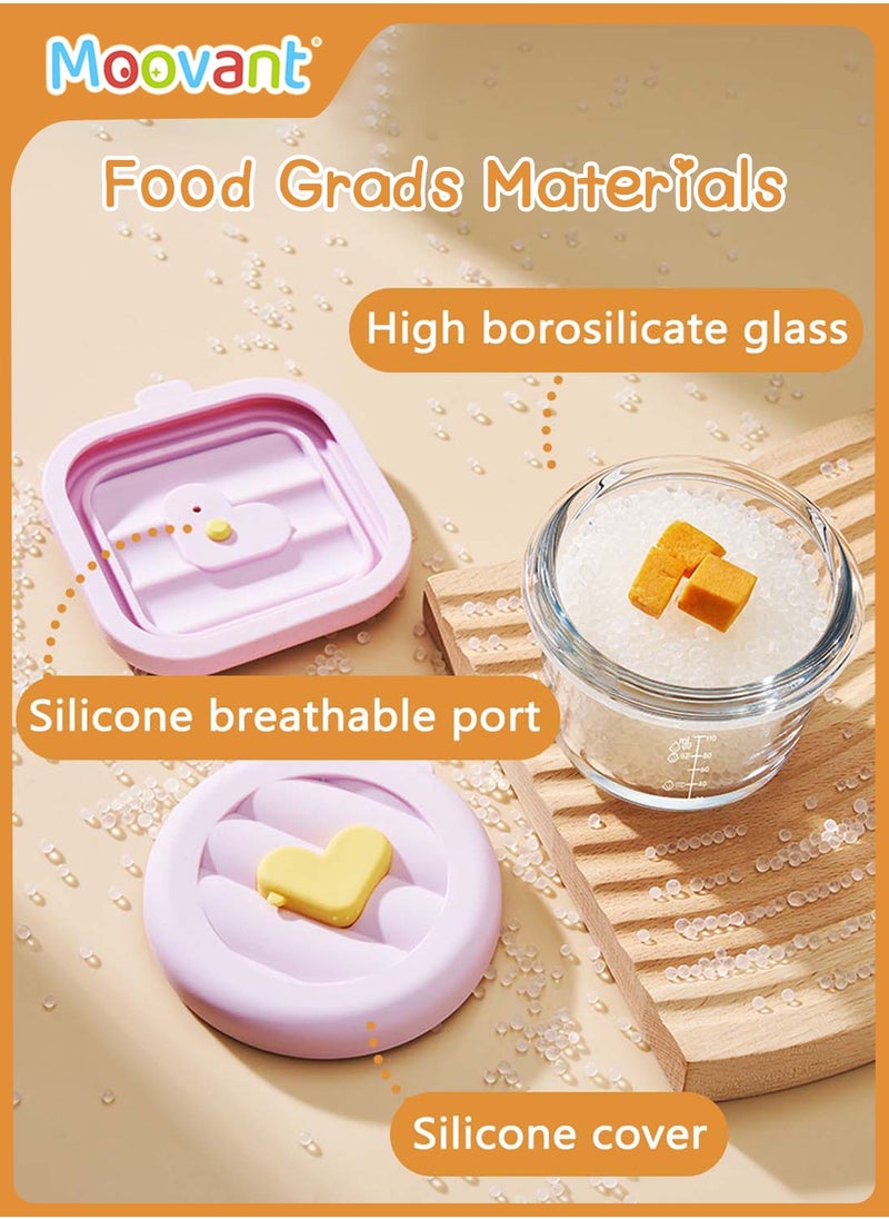 Moovant 4 PCS Glass Baby Food Storage Containers, Leak-Proof Sealed Baby Food Boxes with Capacity Markings, Steamable and Freezable Glass Food Containers, Yellow & Purple  - Image 2