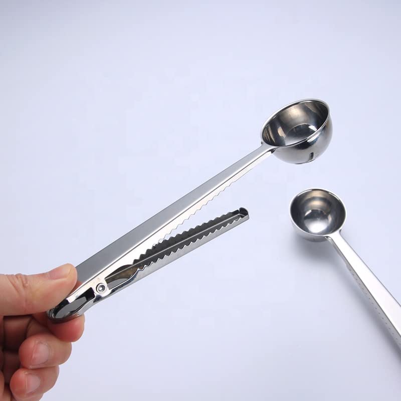 PERMAFROST 2in1 Stainless Steel Spoon Clip Sealer Manual Vacuum Bag Sealer Snack Spoon Pouch Clip Coffee Measuring Spoon with Storage Pack of 2 - Image 1