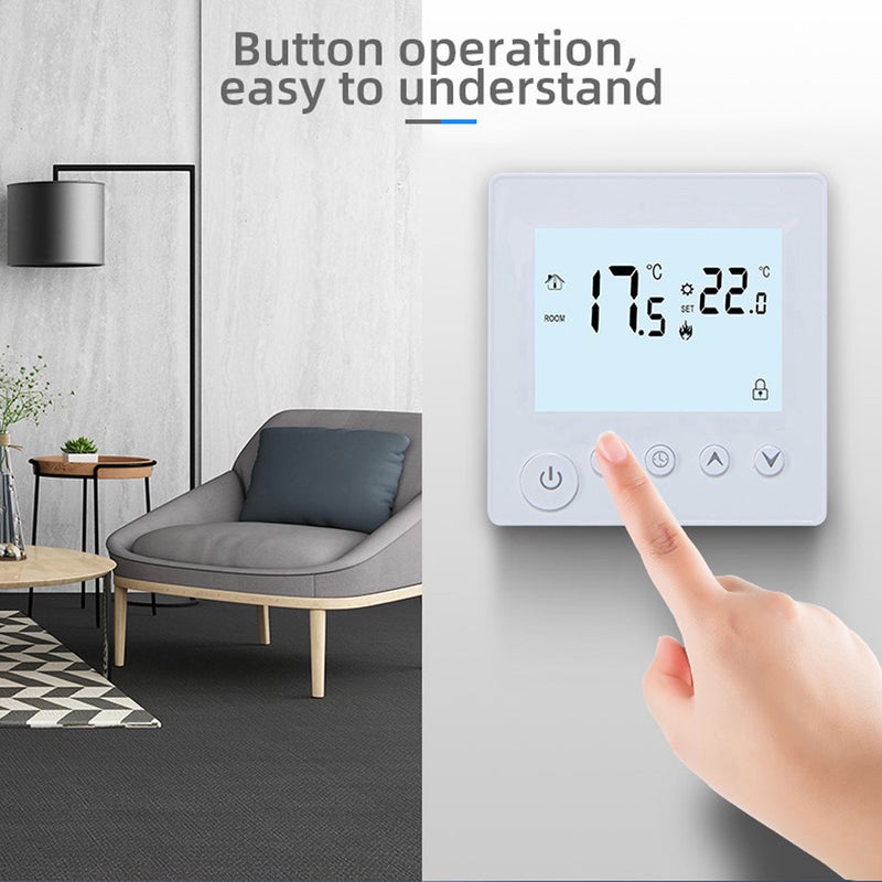 جهاز تحكم الحرارة مع شاشة عرض خلفية LCD وعرض وقت الأسبوع وعرض درجة الحرارة الداخلية ووضع درجة الحرارة المستهددة وتوقيت يدوي وأنماط توفر الطاقة - Image 3