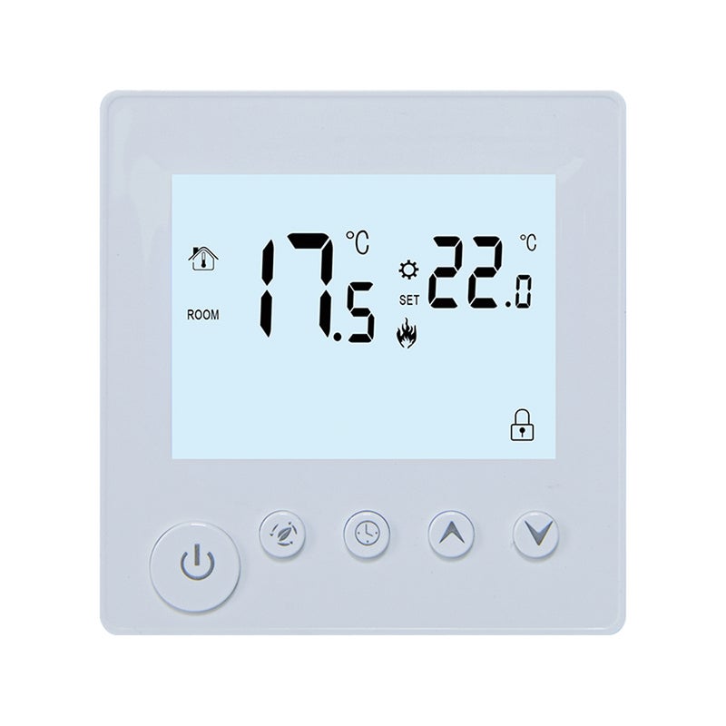 جهاز تحكم الحرارة مع شاشة عرض خلفية LCD وعرض وقت الأسبوع وعرض درجة الحرارة الداخلية ووضع درجة الحرارة المستهددة وتوقيت يدوي وأنماط توفر الطاقة - Image 1