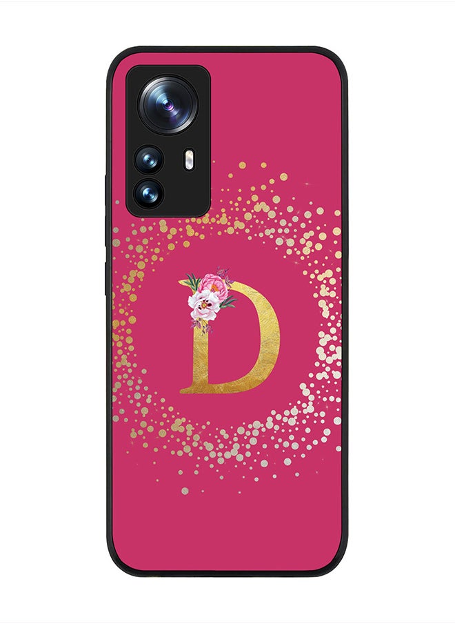 Stylizedd - Rugged Black edge case for Xiaomi 12 Lite, Slim fit Rubber Edges Thin Cover -  Custom Monogram Initial Letter Floral Pattern Alphabet - D  (Dark Pink Rose ) - Image 1