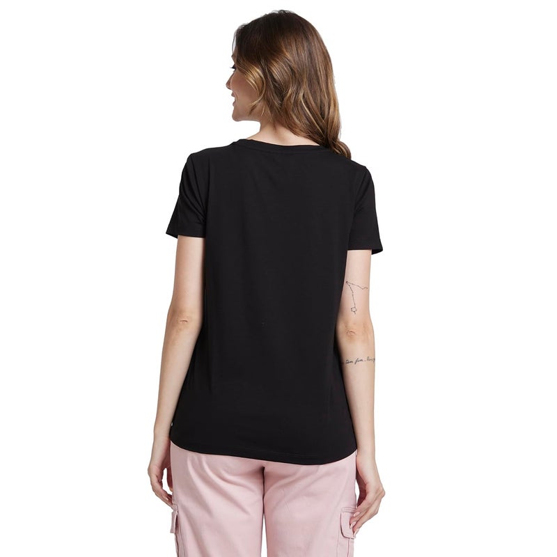 Spykar Women Black Blended Regular Fit Half Sleeve Round Neck Printed Tshirt - Image 3
