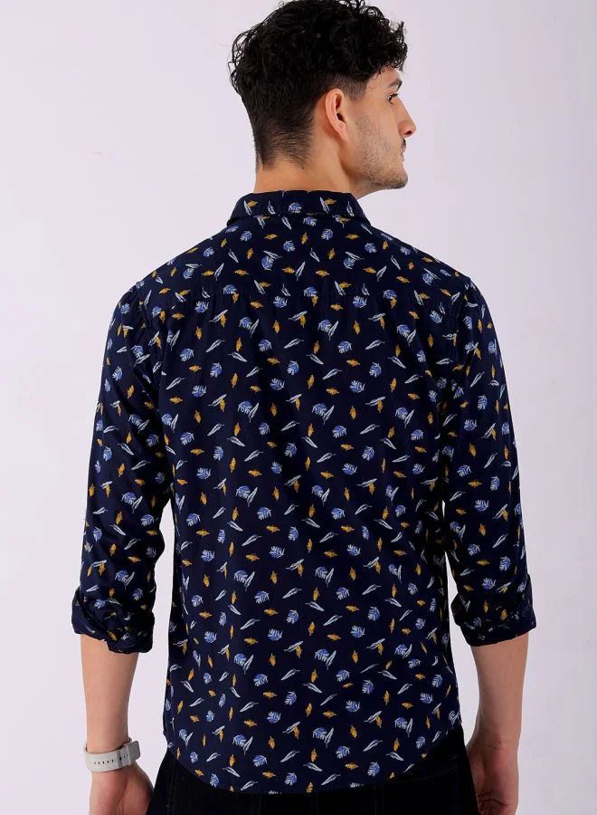 The Indian Garage Co Men Regular Fit Abstract Printed Full Sleeves Cutaway Collar Casual Shirt